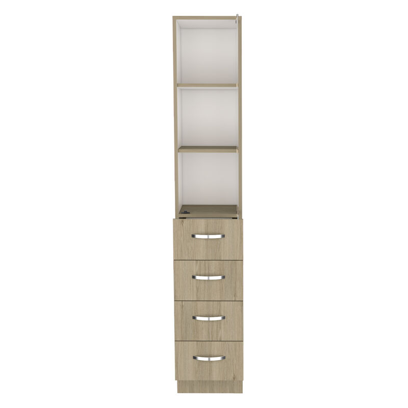 DEPOT E-SHOP Magna Linen Cabinet, Three Shelves, Four Drawers, Light Pine/White