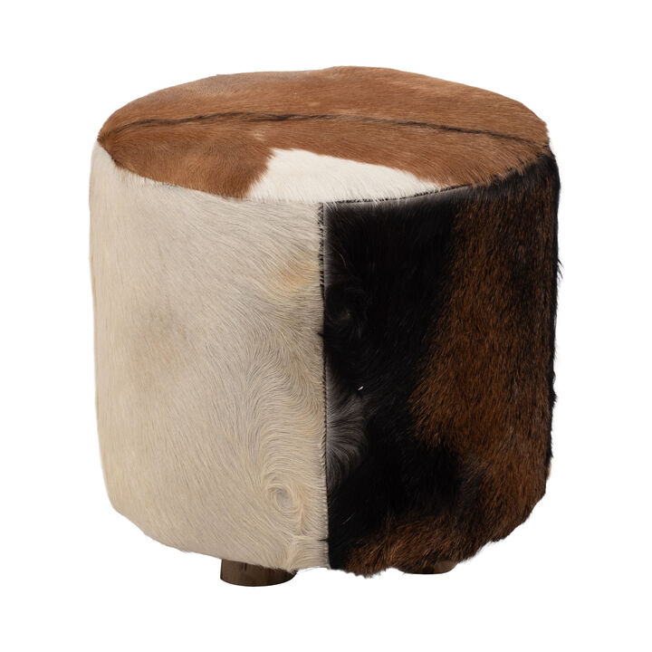 18" Cowhide Ottoman, Multi