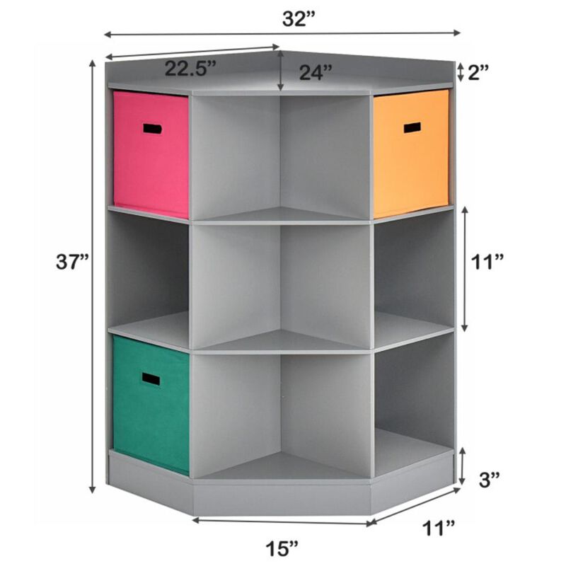 Hivvago 3-Tier Kids Storage Shelf Corner Cabinet with 3 Baskets