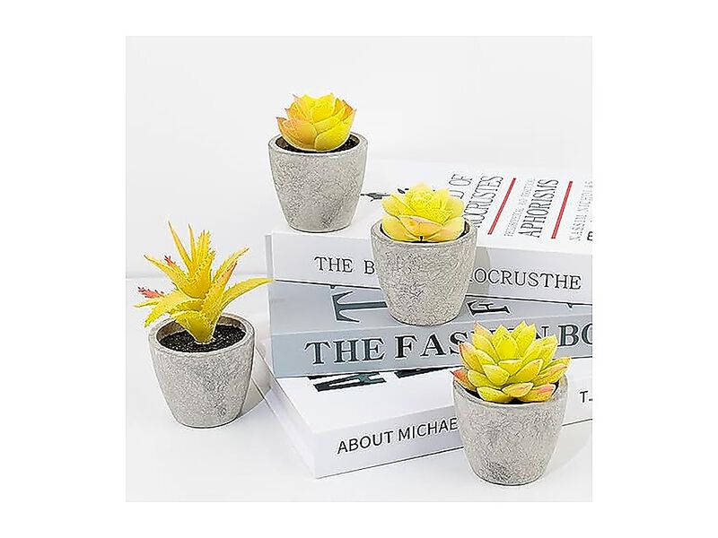 Set 4 Small Yellow Fake Succulent Plants Mini Artificial Succulents Bathroom image number 2