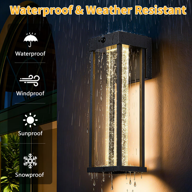 2-Pack Modern Sand Black LED Motion Sensor Outdoor Wall Lights with Bubble Crystal Glass image number 4