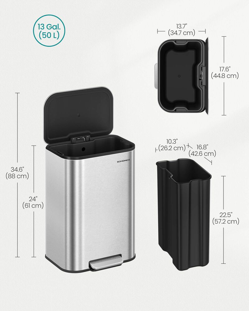 Kitchen Trash Can with Lid &ndash; 13-Gallon (50L) Waste Bin for Everyday Use in Home, Pantry, or Breakroom