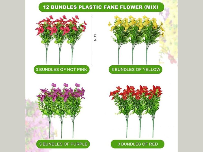 12 Bundle Colorful Artificial Eucalyptus Flowers UV Resistant Outdoor Garden image number 2