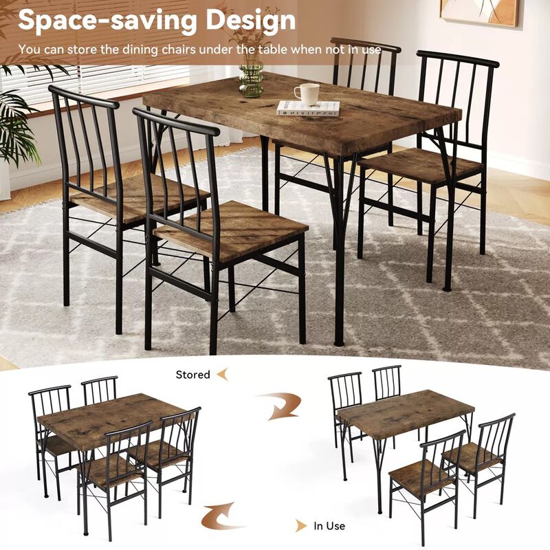 5 Piece Dining Table Set for 4 People, 43.3" Small Kitchen Table Set with 4 Chairs, Solid Wood Top image number 7