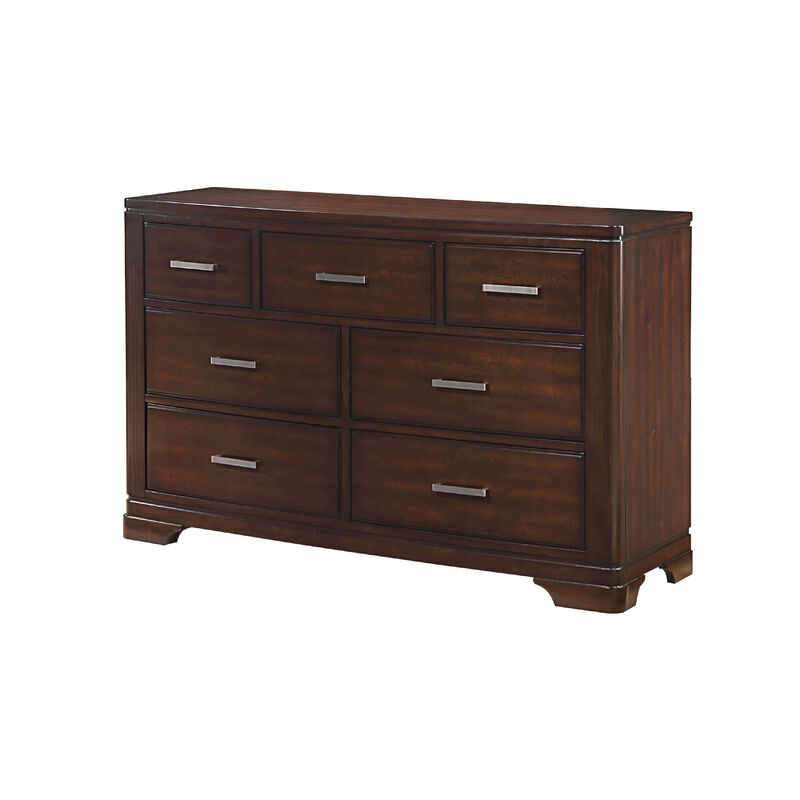 Hudy 56 Inch Dresser with 7 Drawers, Cherry Brown Birch Veneer - Benzara