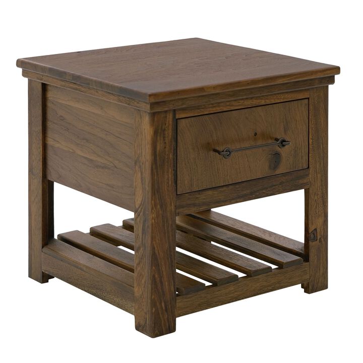 Ally Side End Table, 1 Drawer and Slatted Shelf, Brown Parota 50 Inch
