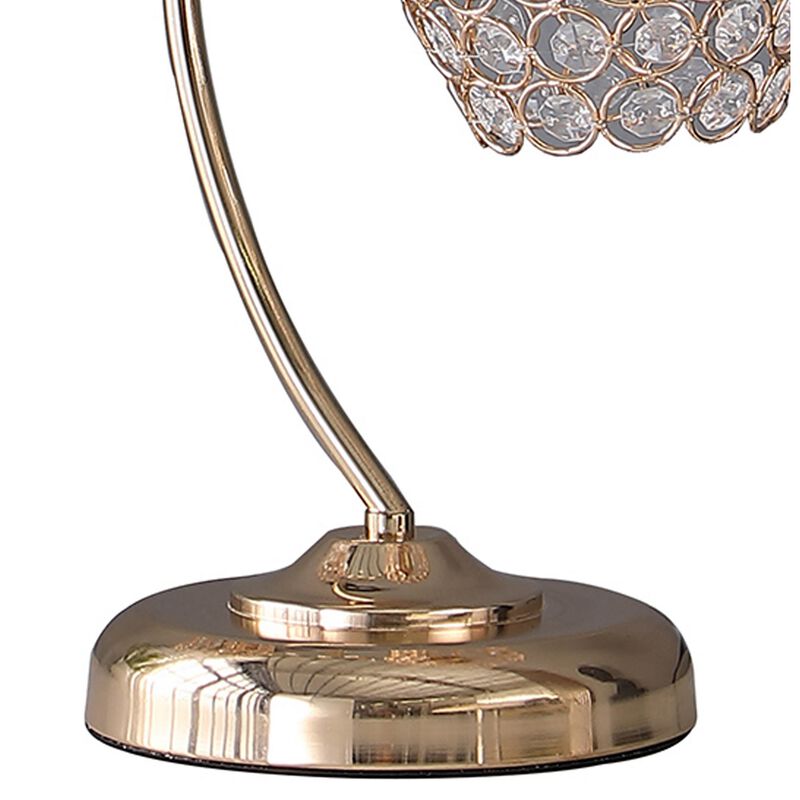 Floral Tree Design Metal Table Lamp with Dome Shade and Crystals, Gold - Benzara