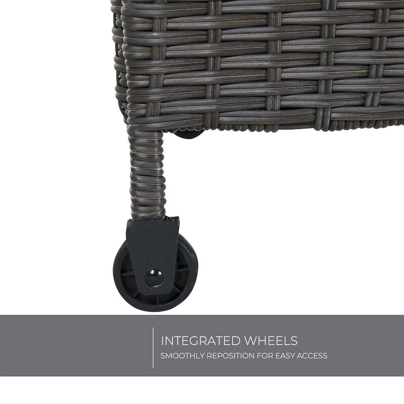 Mondawe Outdoor Hand-Woven Resin WillowStorage Box,W/ UV/Rain Resistant,Soft-Close Lid & Wheels