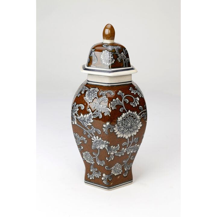 Aa Importing 59819 14 Inch Hexagon Brown & Tan Ginger Jar