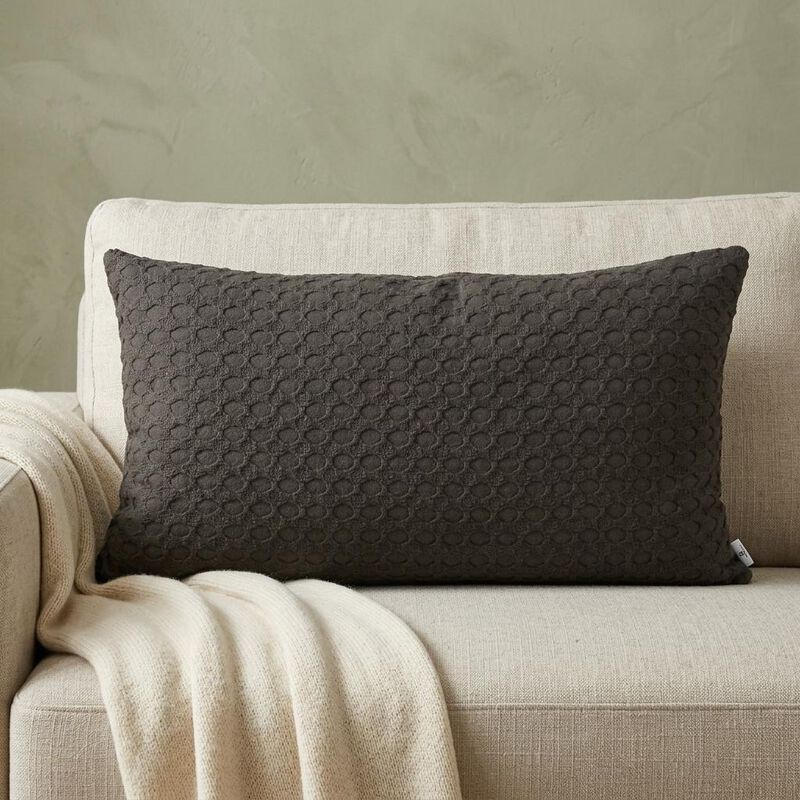 HomeRoots 14" X 26" Dark Gray Cotton Lumbar Throw Pillow with Texture image number 1
