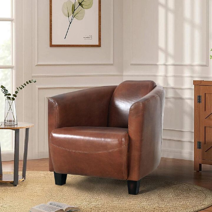 Pasargad Home Madison Top Grain Leather Upholstered Armchair, Brown