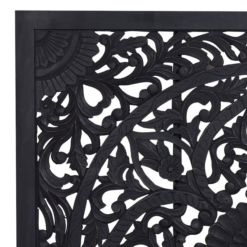Porter Designs Bali Solid Hand Carved Wood Queen Bed, Black image number 2