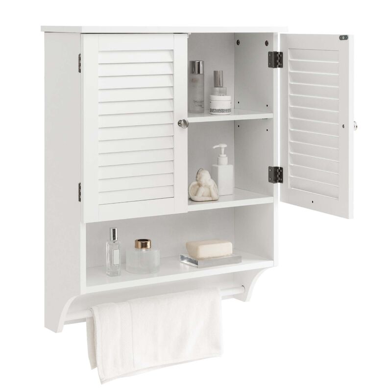 Costway Bathroom Wall Mounted Medicine Cabinet with Louvered Doors & Towel Bar White