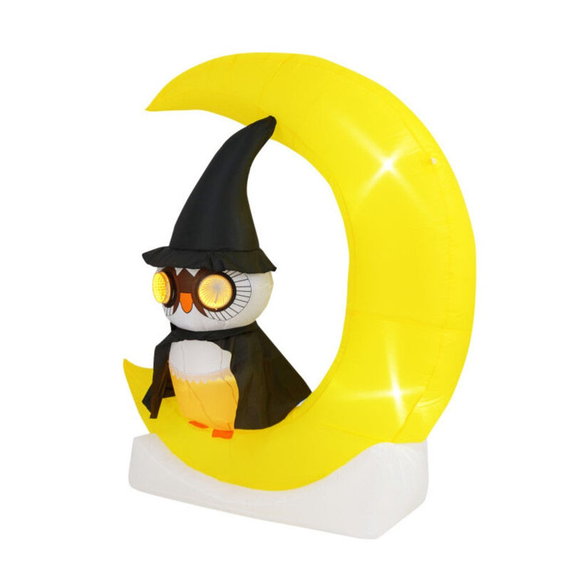 Large Moon and Wizard Owl Halloween Inflatable with LED Lighted image number 8