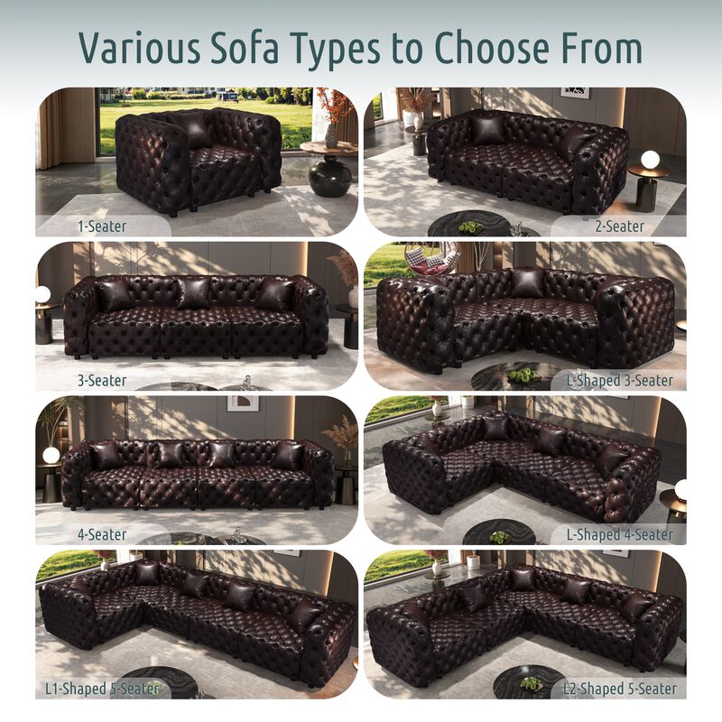 Whisen 48.4" Modern Modular Sofa with 1 Ottoman, Faux Leather Upholstered, for Living Room image number 8