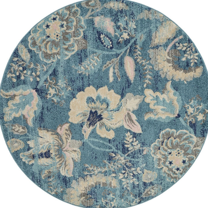 HomeRoots Floral Distressed Round Rug