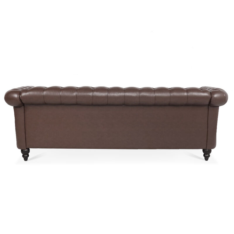 Dark Brown PU Rolled Arm Chesterfield Three Seater Sofa image number 7