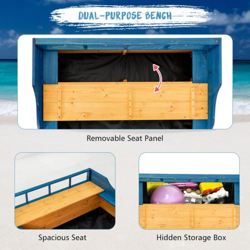 Hivvago Kids' Pirate Boat Sandbox with Flag and Rudder