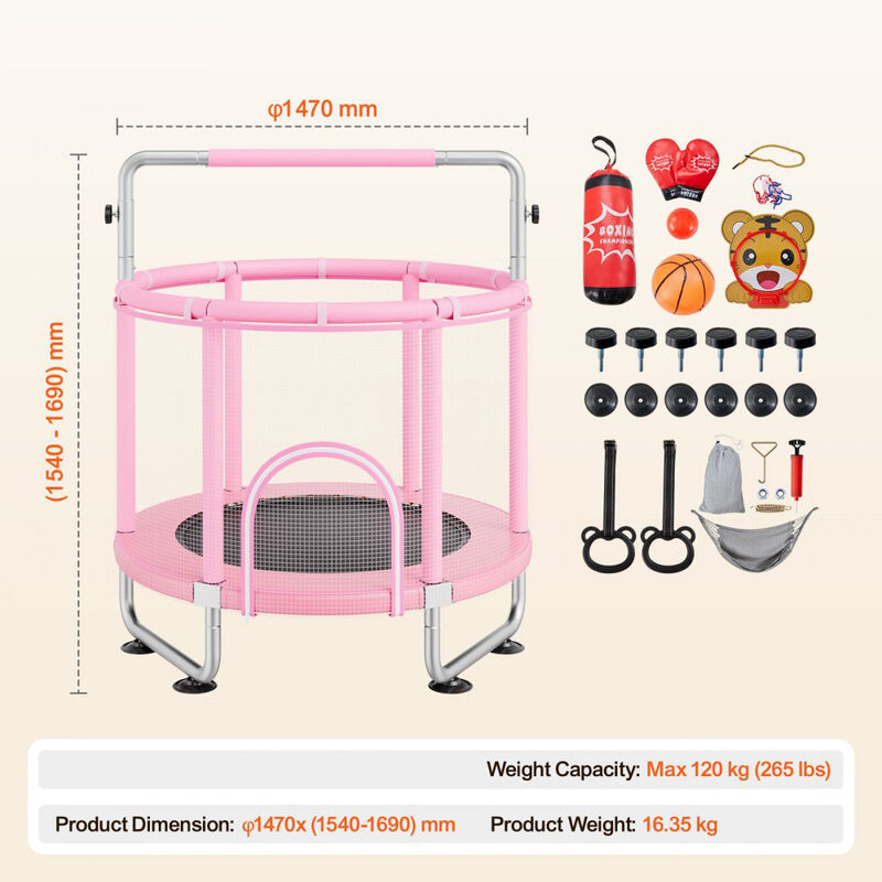 Mini Toddler Trampoline with Safety Net and Basketball Game, Birthday Gift for Children image number 2