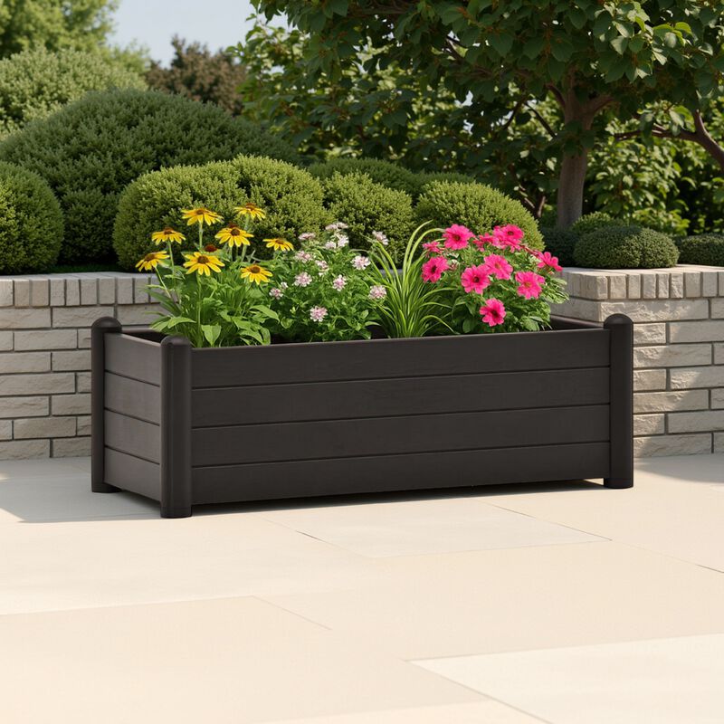 Outdoor Raised Flower Bed with Drainage, 39 Inch Gray Polypropylene image number 1
