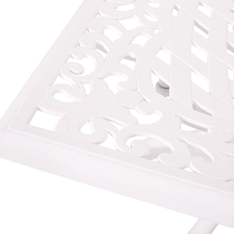 Toni Table, 67 Inch Rectangular Lattice Top, Saber Legs, White Aluminium - Benzara