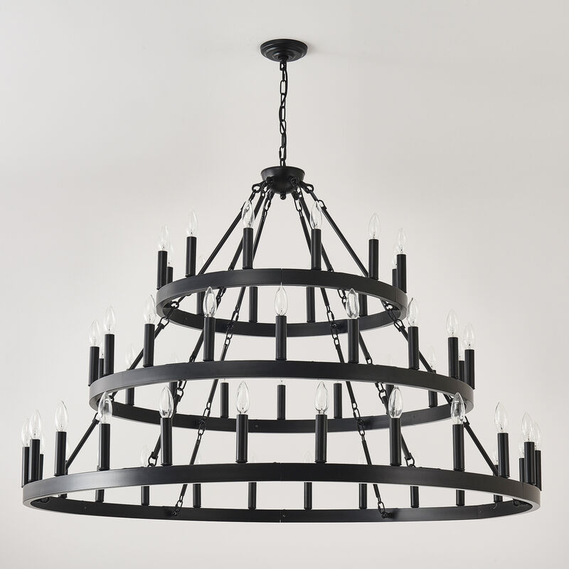 ELEMENT ACE 3-Tier Wagon Wheel 36-Light Adjustable Height Chandelier Hanging Light Fixture for High Ceiling Living Dining Room Foyer Entryway Kitchen Island Bar image number 6