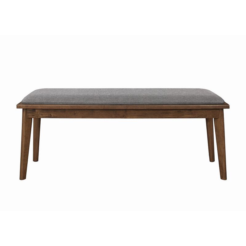 Fabric Upholstered Wooden Bench with Chamfered Legs, Gray and Brown-Benzara