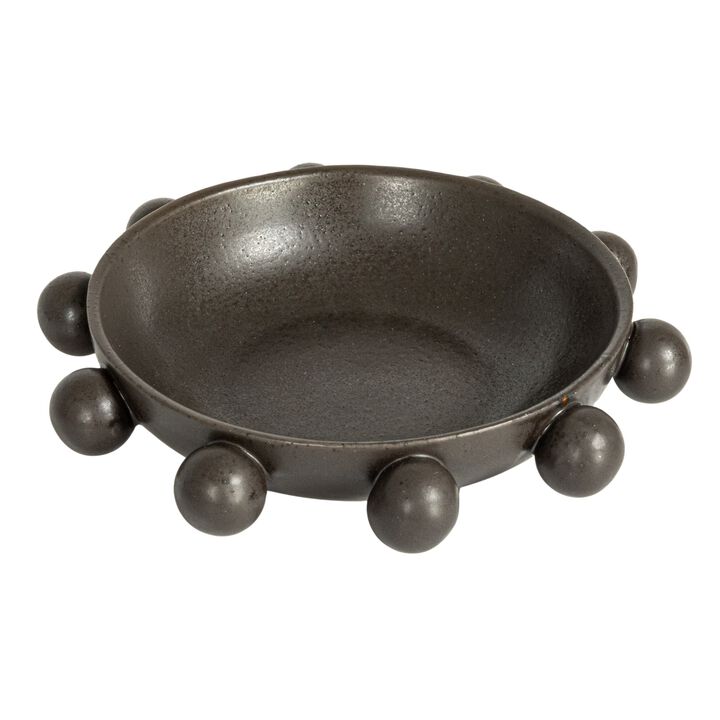9.75 Inches Stoneware Bowl with Orbs and Reactive Glaze, Black