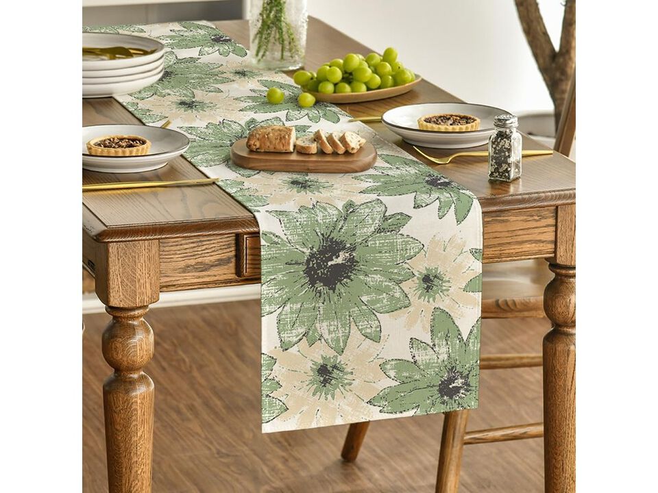 Artoid Mode Green Retro Daisy Spring Table Runner