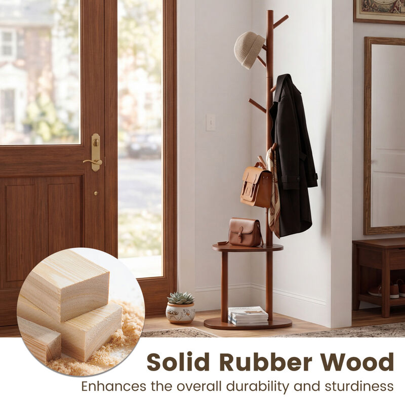 Wall Coat Rack with 8 Hooks and 2 Storage Shelves Organizer image number 7