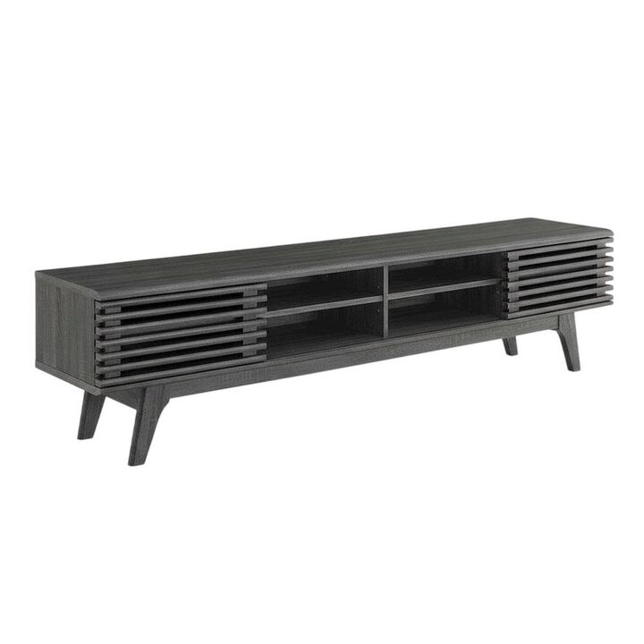 Brown wood entertainment center with spacious TV stand and sleek design