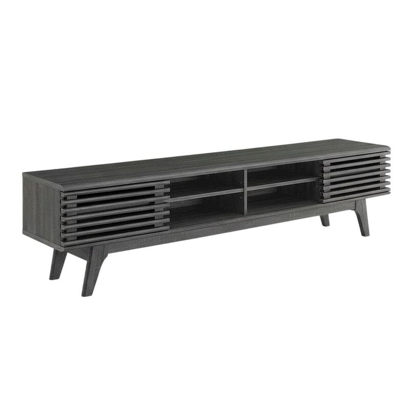 Brown wood entertainment center with spacious TV stand and sleek design image number 0