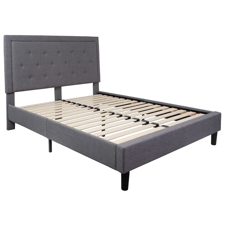 Flash Furniture Roxbury Queen Size Tufted Upholstered Platform Bed in Light Gray Fabric