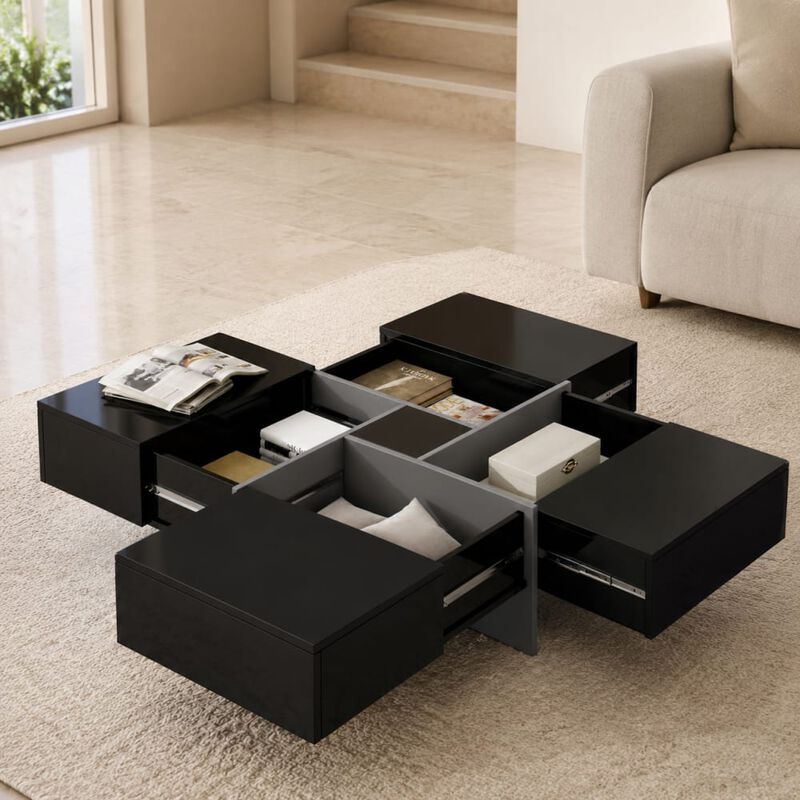 GOODSILO Modern Extendable Coffee Table with Hidden Storage Compartments and Sliding Tabletop Design image number 3
