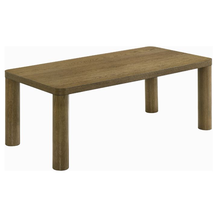 Givy Cocktail Coffee Table, Pillar-Style Legs, Brown Oak Wood 47 Inch