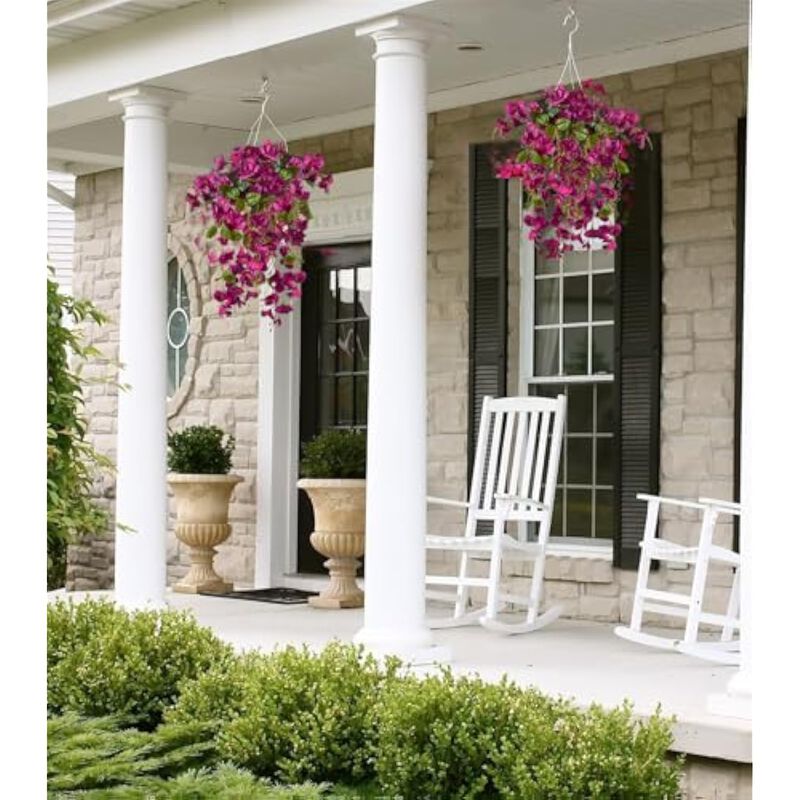2 Piece Rose Red Artificial Hanging Hibiscus Flowers UV Resistant Outdoor Home image number 3