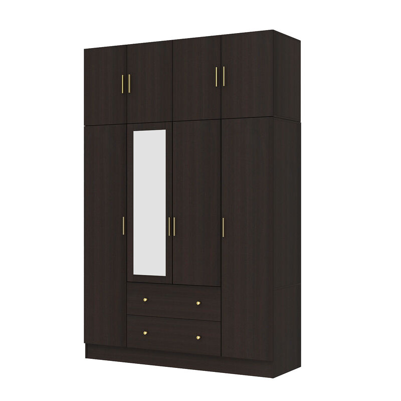 FUFU&GAGA Elegant Wardrobe with Mirror, Adjustable Shelves, and Spacious Drawers (63" W x 19.7" D x 94.5" H),Dark Brown image number 0