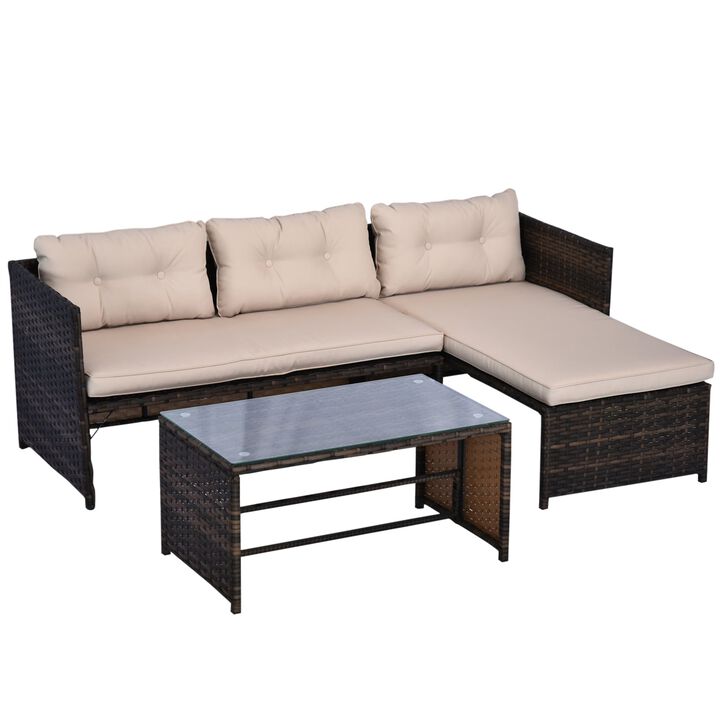 Cozy Garden Chat Set: 3-Piece Wicker Sectional with Cushioned Chaise