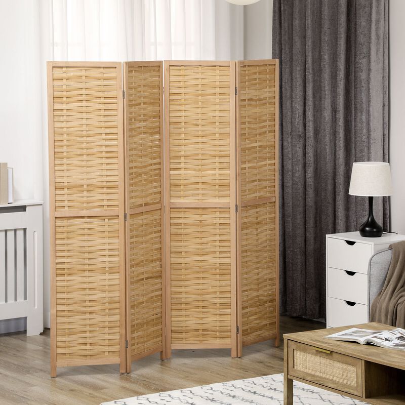 Natural Tall Partition: 4-Panel Bamboo Room Divider for Home Office