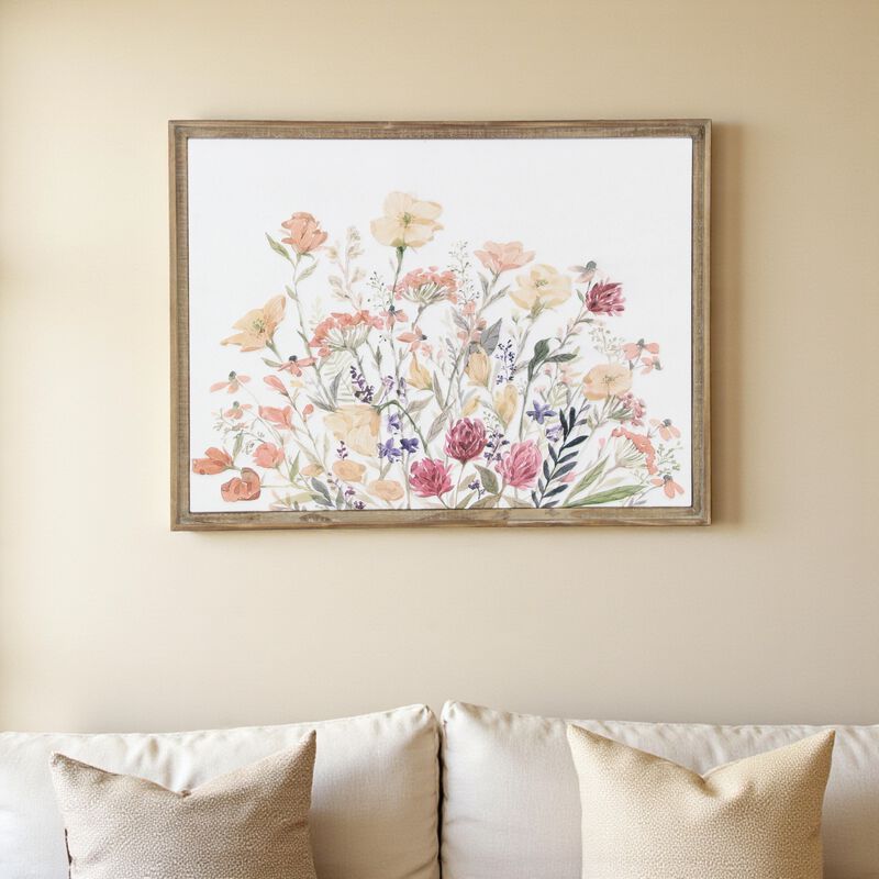 HomeRoots 24" X 32" Natural And White Flower Bouquet Metal And Wood Framed Art image number 1