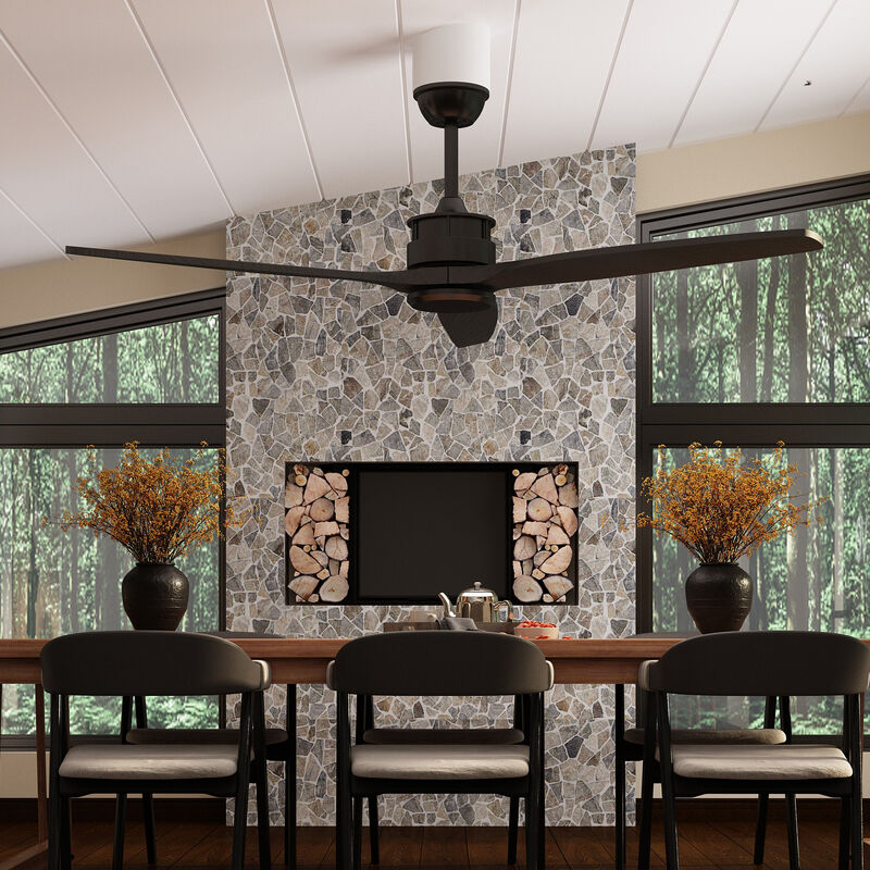 Indoor/Outdoor Use 60 in. Black 3 Wooden Blade Propeller Ceiling Fan with Remote Control, DC Motor, 6-Speed Adjustable