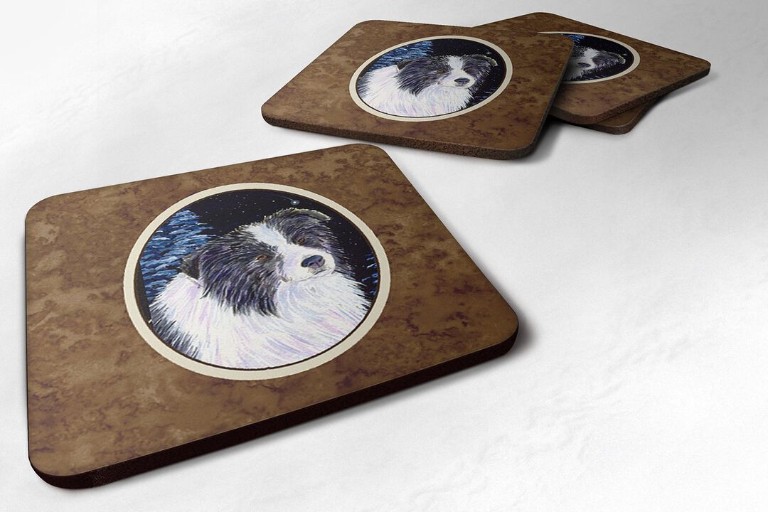 Caroline's Treasures SS8558FC Starry Night Border Collie Foam Coasters Set of 4 (Set of 4), 3.5 H x 3.5 W, Multicolor