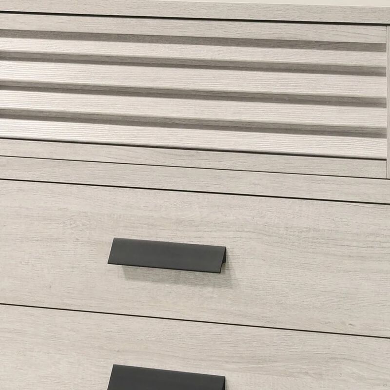 Sary Tall Dresser Chest, 5 Drawers, Black Finger Handles, Off White Wood