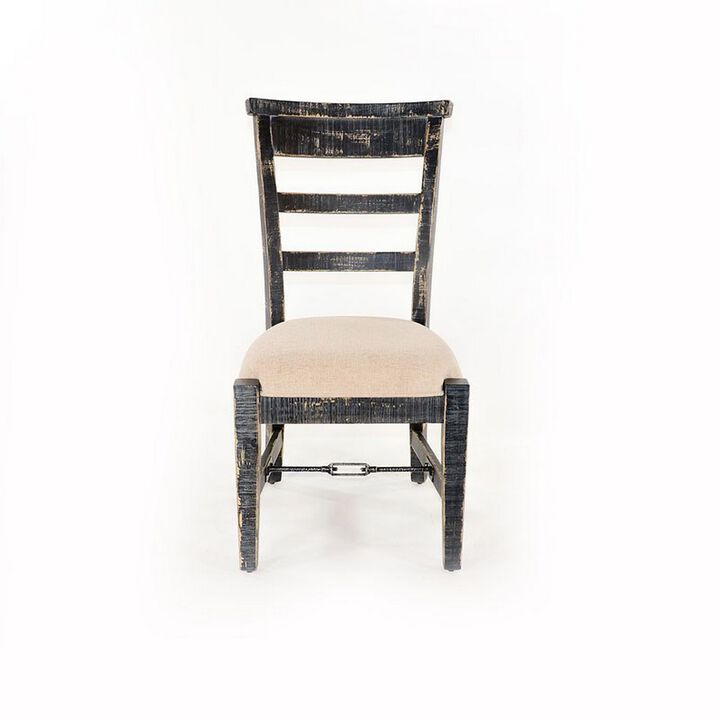 Rena Side Dining Chair Set of 2, Metal Turnbuckle, Black Mahogany Wood - Benzara