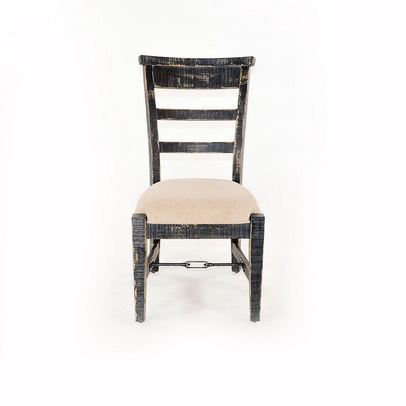 Rena Side Dining Chair Set of 2, Metal Turnbuckle, Black Mahogany Wood - Benzara