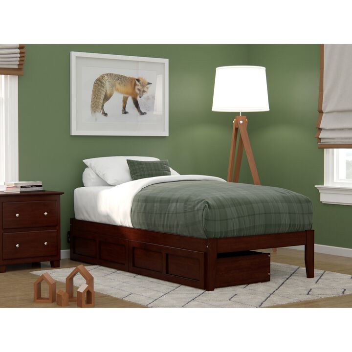 Colorado Twin Bed with USB Turbo Charger and 2 Drawers in Walnut