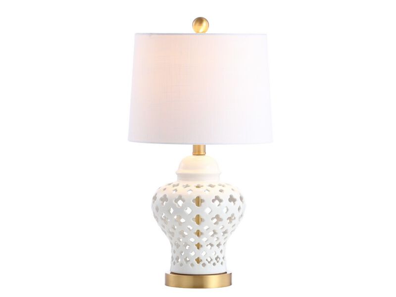 Quatrefoil Pierced Ginger Jar Ceramic/Metal LED Table Lamp