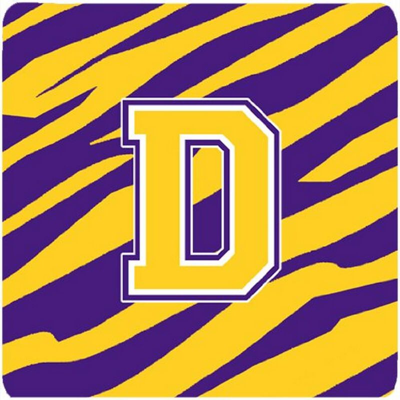 Caroline's Treasures CJ1022-DFC Monogram-Initial D Tiger Stripe-Purple Gold Foam Coasters (Set of 4), 3.5 H x 3.5 W, Multicolor