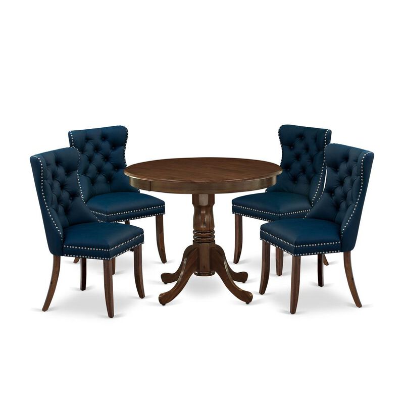 East West Furniture 5 Piece Kitchen Table Set Contains a Round Dining Table with Pedestal