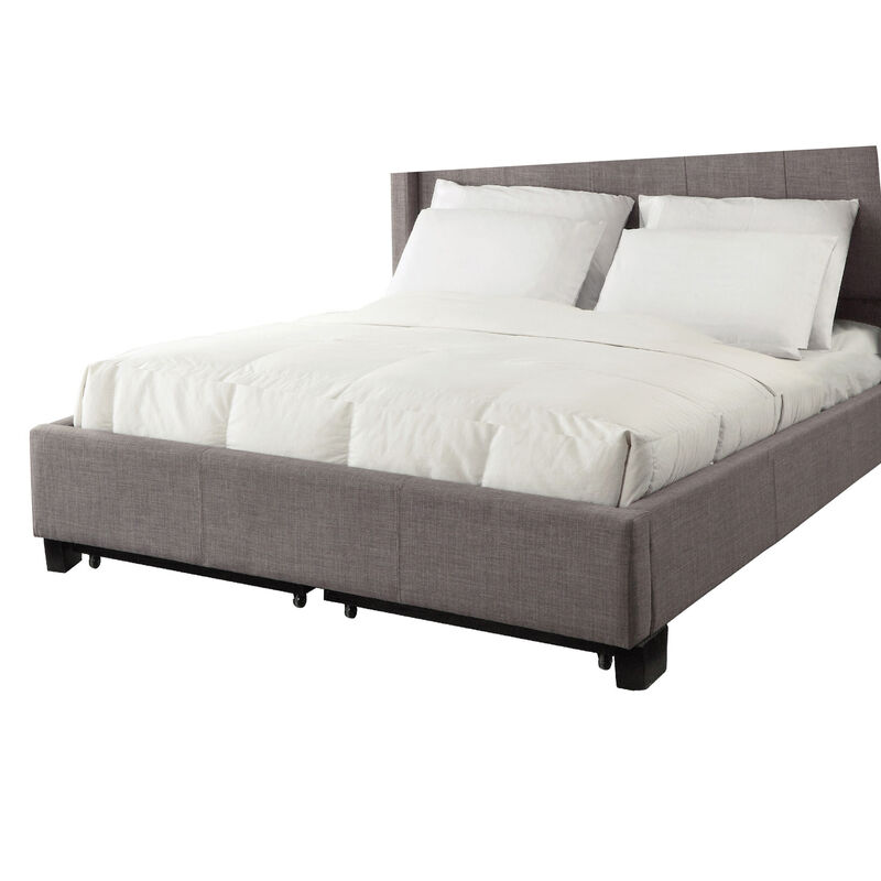 Amy Low Profile California King Bed, Tufted Linen, Wide Storage, Gray